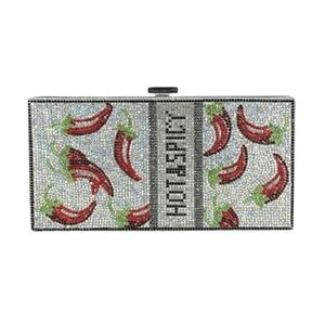 Hot & Spicy Rhinestone Embellished Clutch w Detachable Strap- Silver NWT
